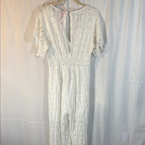 Yolly Italy White Lace Crochet Jumpsuit OS Wide Leg V-Neck - Picture 8 of 14